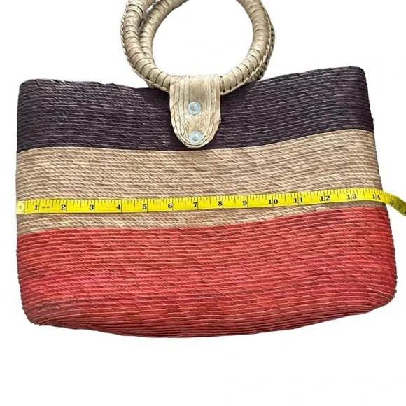 Handmade straw bag, summer tote Red, tan and brown - Picture 3 of 5